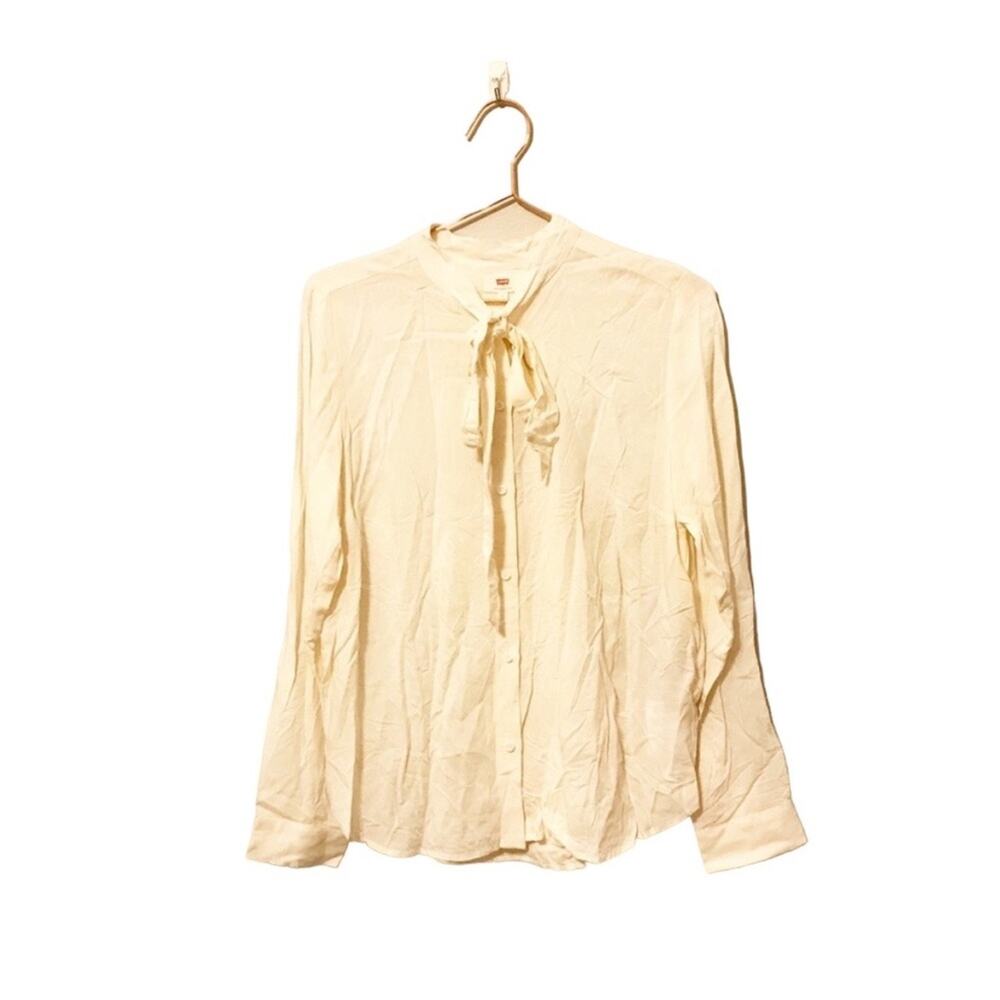 Levi’s NWT cream long sleeve blouse button down tie around neck large